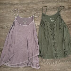 2 American Eagle Soft & Sexy Tank Cami Sz s xs ROSE PINK & ARMY GREEN
